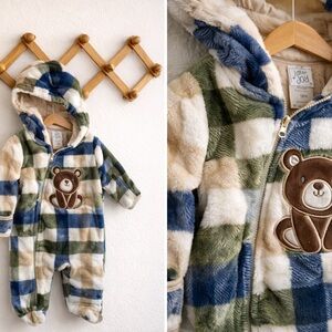 Joy Joy Blue and Green Plaid Bear Footie